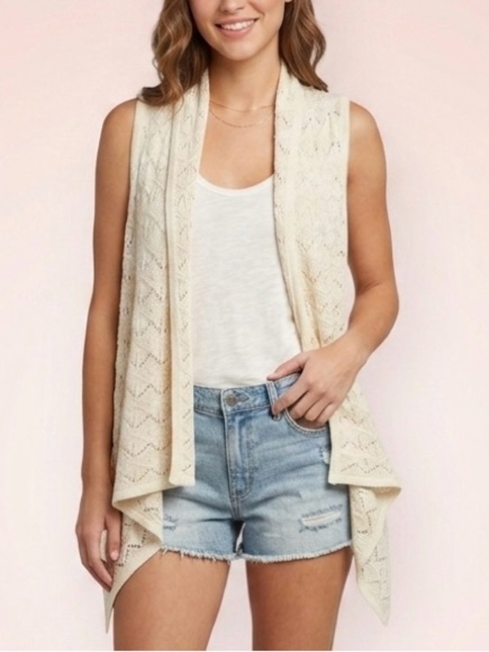 Forever 21 Tan Sleeveless Open Knit Draped Cardigan Size M